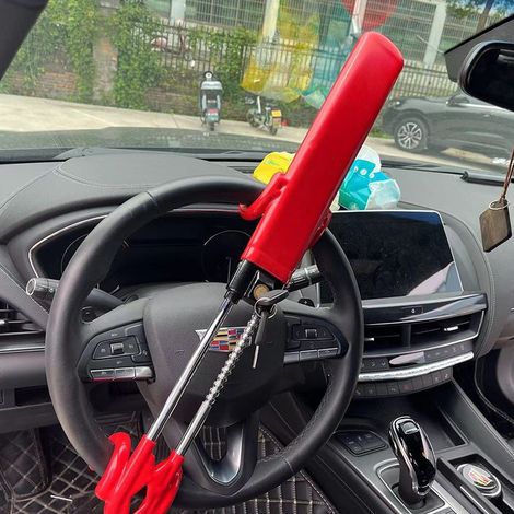 Steering wheel lock, anti-theft device for the steering wheel, car anti-theft device, durable, universally compatible, PVC protection, adjustable for cars, SUVs, motorhomes, caravans, 2 keys (red) (1/5)