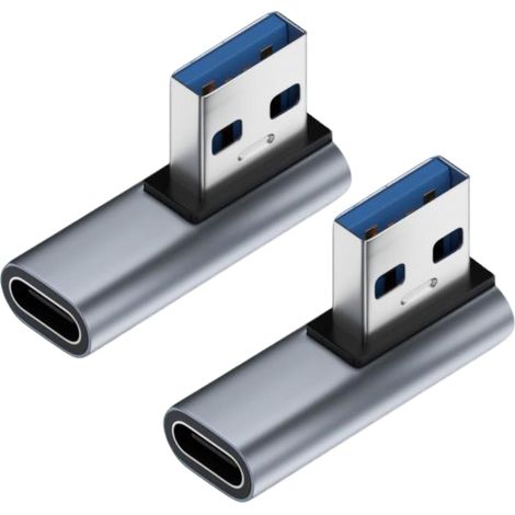 2PCS Adaptateur USB C Coudé 90° - USB C vers USB C, 3.1 Mâle vers Femelle, 10 Gbit/s Transfert de Données Ultra Rapide et Charge 100 W, Alliage d'Aluminium, pour Ordinateurs Portables et Dispositifs (1/5)