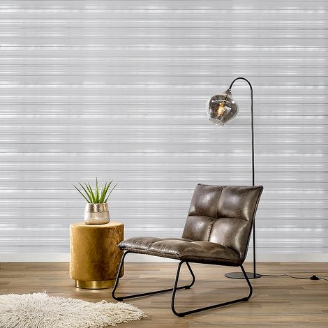 Modern Metallic Silver and Grey Striped Wallpaper (1/5)