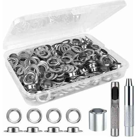 Kit de Trousse à Oeillets Outils 12mm - 120 Ensembles Oeillet Métallique - Grommet Outils à Oeillet pour Bricolage Rideaux Bâche Toile Tente de Réparation