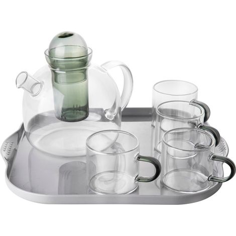 Florina 670 ml Set, bestehend aus 4 Gläsern, einer Teekanne und einem Tablett