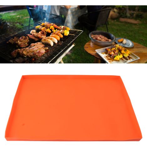 Schwarze Silikon-Grillmatte aus Stein, Reinigungsmatte, Silikon-Grillpfannenabdeckung, 56 cm (22 Zoll), Orange (1/5)