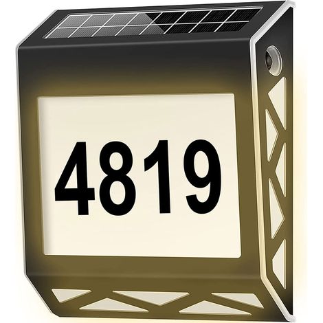 Panneau d'adresse solaire, étanche, avec éclairage LED et interrupteur intelligent pour maison, jardin ou murs extérieurs. (1/5)