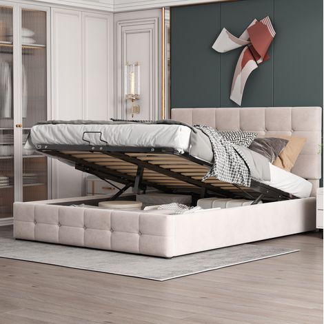 letto contenitore 140x200 vano idraulico crema OKMYHOME (1/5)