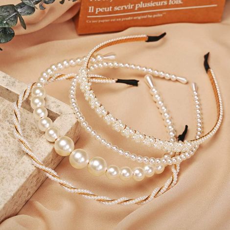 Headband Perle - Diamant Faux - Pour Femme et Fille - Diamètre 13,8 cm - Lot de 4 (1/5)