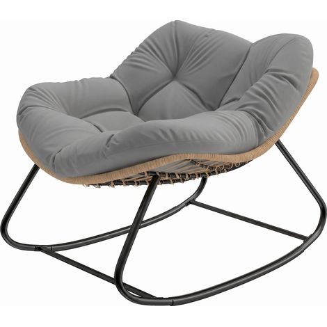 Fauteuil à Bascule Papasan Intérieur Extérieur, Chaise Ovale à Bascule Rembourrée pour Jardin, Patio, Gris (1/5)