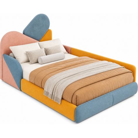 CHICFURN Cama infantil 90x200 cm de terciopelo multicolor con barrera lateral, sin colchón (1/5)