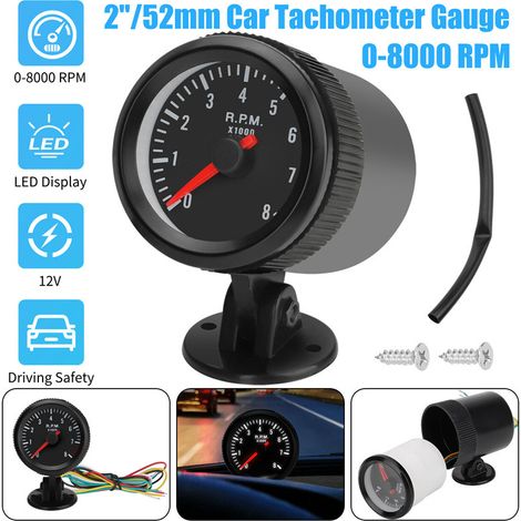 52 mm (2 Zoll) schwarzer LED-Drehzahlmesser für Autos mit weißer Hintergrundbeleuchtung, 0-8000 U/min, geeignet für 1-8-Zylinder-Motoren, sehr beliebt. (1/5)