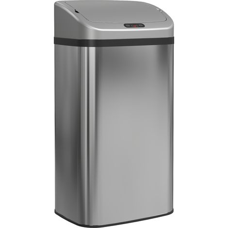 Automatischer 48-Liter-Küchenabfalleimer aus Edelstahl mit Soft-Close-Deckel, Maße 33 x 25 x 69 cm, silberfarben