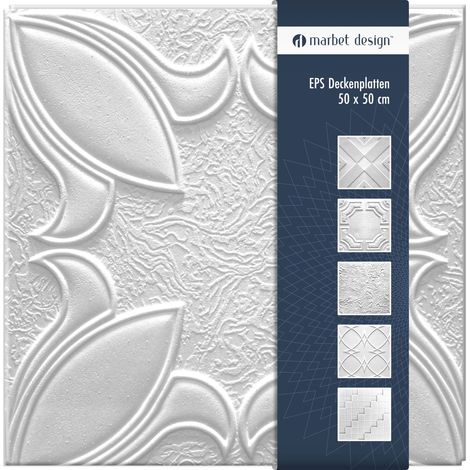 Deckenplatten 50x50cm Styropor EPS weiß 34 Dekore, Marbet Deckenverkleidung: 10 m² / 40 Platten, Irys - mit Überlappung