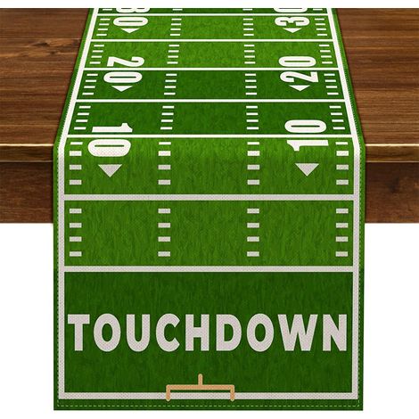 Chemin de table sur le thème du football américain, décoration pour une fête d'anniversaire de garçon, style campagnard, pour la salle à manger ou la cuisine (33 x 183 cm). (1/5)