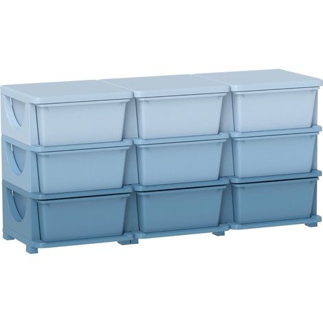 Meuble de rangement pour enfants, neuf tiroirs - Bleu