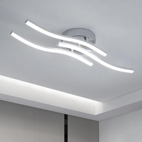 COMELY Silver LED Ceiling Light, Integrated Wave Shape Light, LED 18W 220V IP20, Modern Chandelier for Living Room or Kitchen (White Light 6500K)