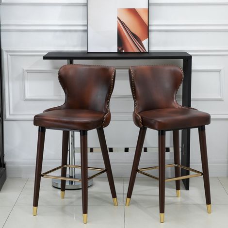 Barhocker 2er-Set mit Rückenlehne Fußstütze Vintage Braun OKMYHOME (1/5)