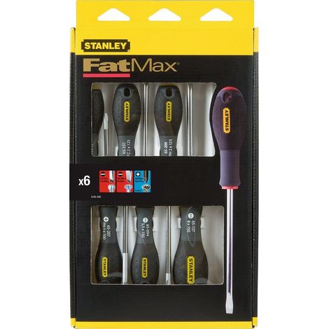 Stanley – Jeu de 6 tournevis cruciformes – 2 électriciens 3,5 x 75 mm et 5,5 x 150 mm – 4 mécaniciens 5,5 x 100 mm et 8 x 150 mm – Acier chrome-vanadium