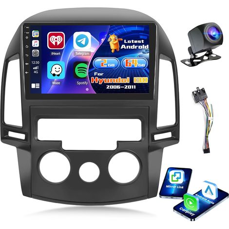 Inefala 2G+64G Radio for Hyundai i30 2006-2011, 9'' Android 15 Screen with Wireless Carplay/Android Auto Link Mirror GPS Radio FM/RDS EQ WiFi Bluetooth 26 UI SWC Dual USB Input (1/5)