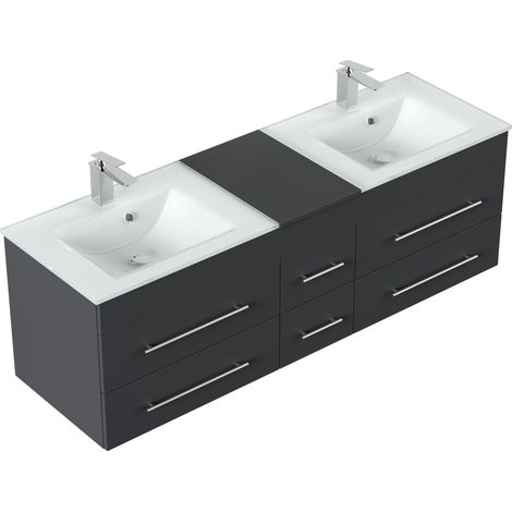 Badmöbel Vitro XL mit Doppel-Glasbecken SoftClose grafit (1/5)