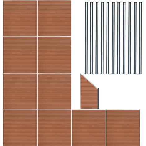 Pannelli Recinzione x10, Elemento Angolare & 12 Pali Metallo 185cm x 1830cm LED Solare Recinzione Doppia Faccia Marrone in Legno Composito per Giardino Esterno, Privacy e Design Moderno