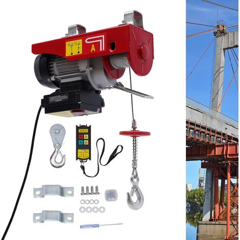 Treuil électrique à câble 230V avec télécommande radio 440LBS avec télécommande sans fil et boucles Treuil électrique, poulie électrique télécommandée pour usines, entrepôts, chantiers de construction (1/5)