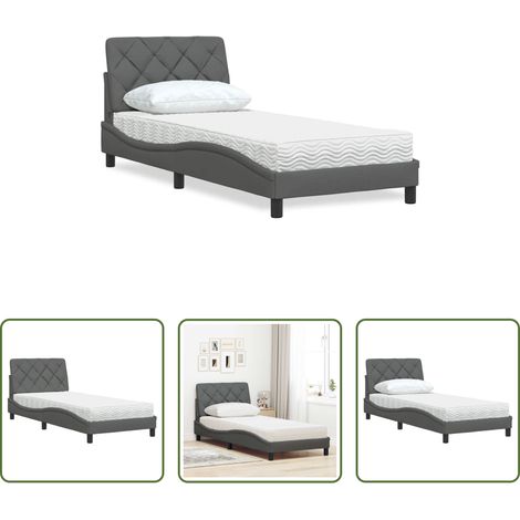 Schlafzimmerbett - Bett mit Matratze Dunkelgrau 80x200 cm Stoff (1/5)