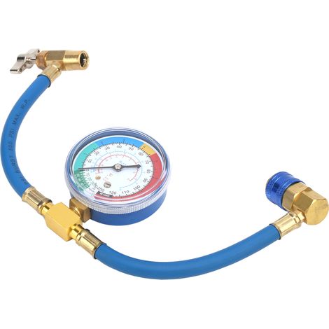 Tuyau de recharge climatisation R134A, manomètre pression 0-250psi, valve simple pour fluide frigorigène (1/5)