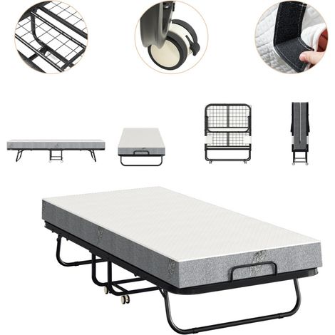SWANEW Letto per ospiti 80x190cm con materasso, su ruote, pieghevole, letto pieghevole fino a 120 kg, portatile (1/5)