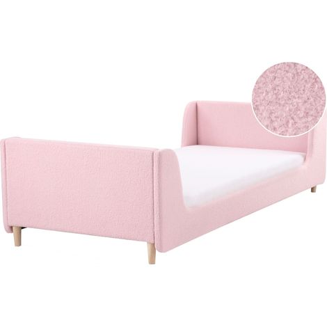 Letto singolo in bouclè rosa con base a doghe 90 x 200 cm Laye