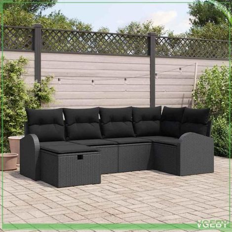 Ensemble de canapé de jardin - FAFEICY - Modulaire - Noir - Poly rotin & acacia - Rangement intégré, anti-UV (1/5)