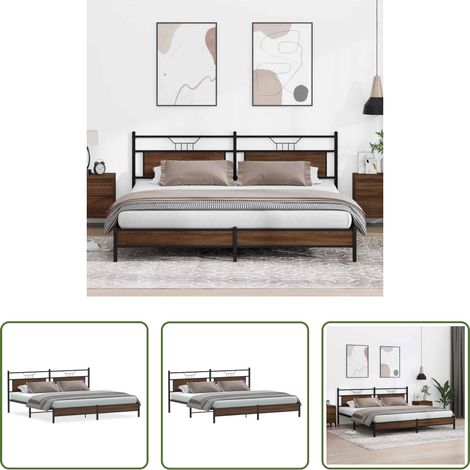vidaXL Lit chêne marron -  Cadre de lit en métal sans matelas chêne marron 193x201 cm (1/5)