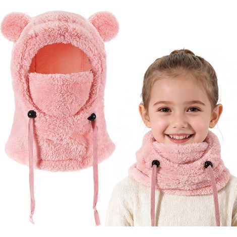 Kinder Thermo Sturmhaube 3-10 Jahre, Winddichte Fleece Skimaske, Warme Mütze & Schal Rosa (1/5)