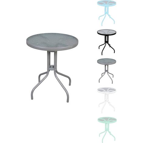 Mesa de Cristal Redonda con base metálica  Ideal para Terraza, Jardín o Balcón  60x70cm (1/5)