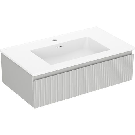 Mexen Rivel Badezimmerschrank 80 cm mit Waschbecken Otis, 1 Schublade, geriffelt, grau matt/weiß matt - 91A20-08023-1-BF62-W18M