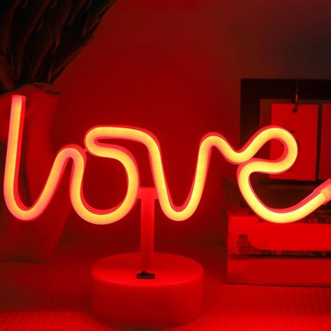 Luminaire Néon LED Forme Cœur - Alimentation USB ou Piles AA - Décoration Chambre Salon Mariage Anniversaire - 33 x 20 cm - Rouge (1/5)