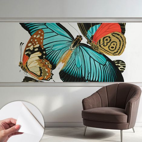 Papier peint adhésif décoratif avec colle pour salon chambre et bureau Installation rapide Papillons colorés 250x104 cm (1/5)