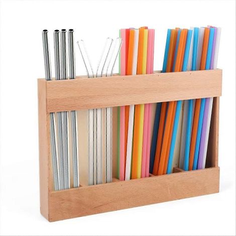 Wiederverwendbarer Strohhalmspender aus Holz, selbstklebend, kein Bohren erforderlich, umweltfreundlich, für die Arbeitsplatte geeignet (1/5)