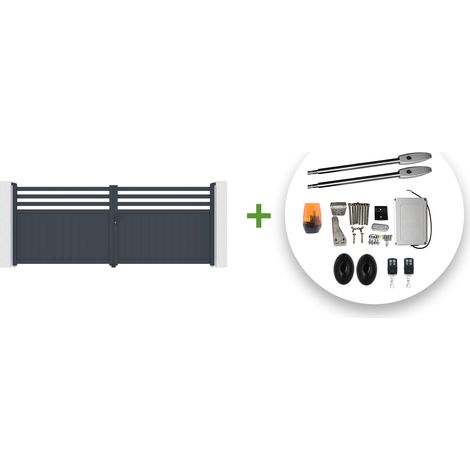 Portón eléctrico abatible 4m NEVIS 400 x 160 cm GRIS + CISTERNA B250 (1/5)