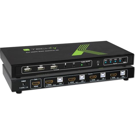 Commutatore KVM Techly 4x1 USB HDMI 4K (3840x2160) - Supporto risoluzione 4Kx2K, Nero (1/3)