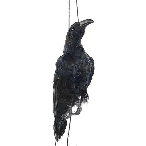 Corbeau mort suspendu réaliste, taille réelle extra large, à plumes noires (1/5)