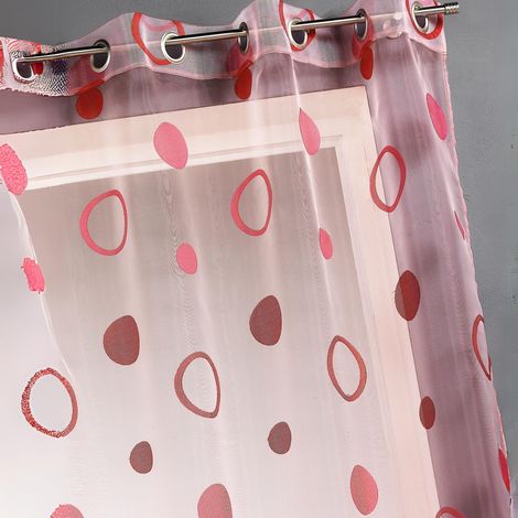Voilage coloré motifs cercles prêt à poser Rouge Orangé 140x240 cm