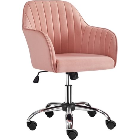 Homevive Silla de Oficina Altura Ajustable Carga MAX 136 KG Silla Ergonomica de Escritorio Cubierto de Terciopelo Rosa