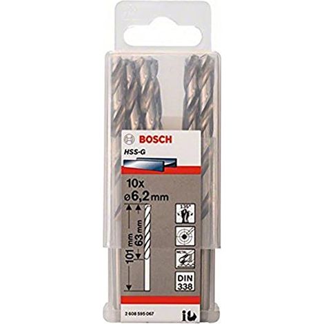 Bosch Professional 10x HSS-G Punta per Metallo (Ø 6.2 mm, Robust Line, Accessori per trapani)