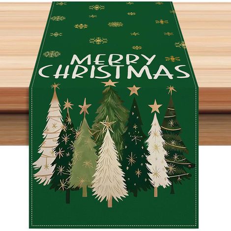 Chemise De Table Noel - Sapin Vert Et Flocon De Neige - 33 x 183 Cm - Décoration De Table Pour Cuisine Salle À Manger Fête Familiale - 1 Pièce