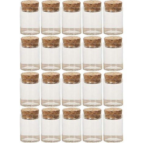 Lot de 20 bouteilles en verre avec bouchon en liège, pots de conservation de thé transparents, mini bouteilles vides pour le sous-emballage du thé, idéales pour les fêtes à la maison (30 x 40 mm)-3X4C
