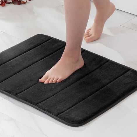 1 P Tapis d'Entré Tapis de Bain en Mémoire Mousse Hydrophile Dessin de Galet Fibre Superfine Antidérapant Doux pour Salle de Bain Baignoire Cuisine 40x60CM，Noir (1/5)