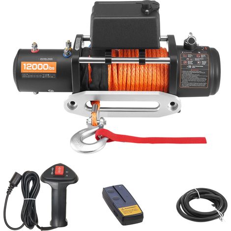 Mophorn Verricello Elettrico, Capacità di 5400 kg, Verricello per Veicoli da 12 V CC con Cavo in Acciaio Φ9,1 mm x 23 m, Telecomando Wireless e Filo, IP55 per Traino di SUV, Jeep e Rimorchi