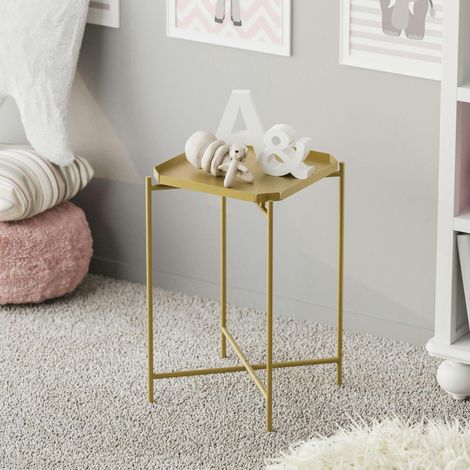 Petite table d’appoint dorée carrée, pieds croisés SFAX (1/5)