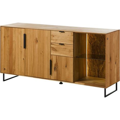 Buffet 160x43x79 en bois de Chêne sauvage naturel huilé LINDAU 08 (1/4)
