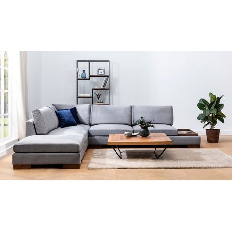 Ecksofa Links Tulpe Dunkelgrau - Mit Hocker