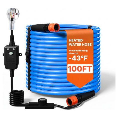 Tuyau Eau Chauffant pour Camping-Car 30,5 m Diamètre Intérieur 12,7 mm,Tuyau d'Eau Potable Antigel Jusqu'à -43 °C,Surface Lisse,avec Thermostat Intégré,Protection GFCI,Sans Plomb ni BPA (1/3)