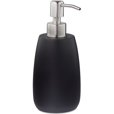 Relaxdays Dispensador Jabón, Jabonera 300 ml, Redondo, Rellenable, Baño, Cocina, Dosificador Loción, Polirresina, Negro (1/5)